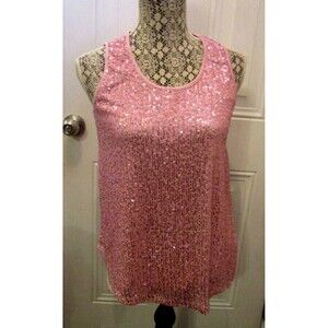 W.A.Y. Wonderful & Young Tank Top Pink Sequin Crew Neck NWT Size L